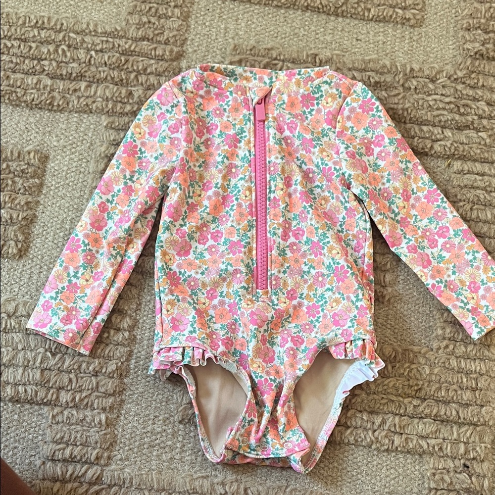 Old Navy Kids Floral Rashguard - Pink and Orange